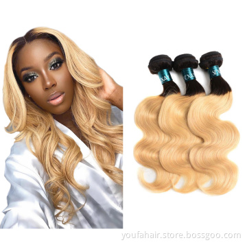 12A 100% Raw Brazilian Human Hair Ombre Color 1b/27 Bundles with HD Lace Frontal Closures Virgin Hair Body Wave Extension Vendor